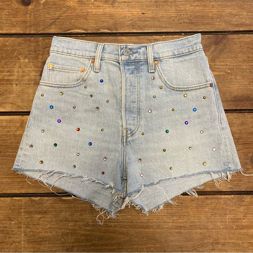 Levi's Light Blue Jean Shorts with Multicolor Studs